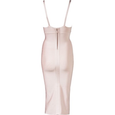 'Jhene'  midi nude bandage jurk diepe v-neck